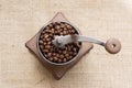 Closeup manual coffee grinder