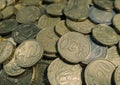 Closeup of many different euro coins on a stack Royalty Free Stock Photo