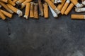 Closeup of many dirty cigarettes Royalty Free Stock Photo