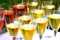 Closeup of many glasses of red and white wine. Royalty Free Stock Photo