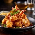 tempura with creamy spicy sauce and ponzu - generative Ai illustration