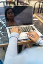 Closeup of married woman hands typing laptop keyboard Royalty Free Stock Photo