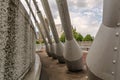 Closeup of massive large cable anchors of Willemsbrug bridge