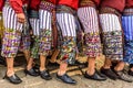 Closeup of Maya men`s embroidered shorts during Good Friday procession, Santiago Atitlan, Lake Atitlan, Guatemala