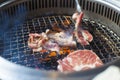 Closeup of meat on a grill or barbecue Royalty Free Stock Photo