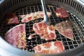 Closeup of meat on a grill or barbecue Royalty Free Stock Photo