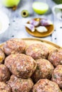 Closeup meatballs prepared roll breadcrumbs
