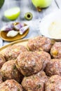 Closeup meatballs prepared roll breadcrumbs