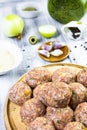 Closeup meatballs prepared roll breadcrumbs