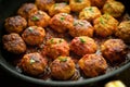 Closeup Meatballs and Tomato Sauce in Pan