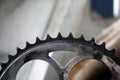 Close-up of a bicycle star. Old vintage or mountain bike. Cogs drive stars for the chain Royalty Free Stock Photo