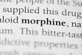 Closeup of the medical or addictive pharmacology term 'Morphine' in black on white paper Royalty Free Stock Photo