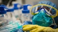 A closeup of the medical teams protective gear including gloves masks and goggles ready for use in emergencies