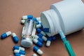Closeup of medicine treatment or illegal doping pills in sports Royalty Free Stock Photo