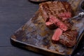 Closeup medium rare grilled steak