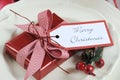 Closeup on Merry Christmas gift tag Royalty Free Stock Photo