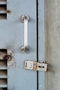 Closeup metal door with lock