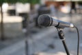 closeup of microphone with stanchion