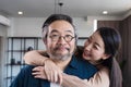 Closeup Middle-aged Asian couple smiling for the camera. Family couple portrait.