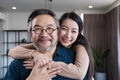 Closeup Middle-aged Asian couple smiling for the camera. Family couple portrait. Royalty Free Stock Photo