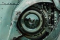 Closeup of military aircraft optical sensor system