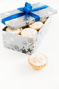 Closeup of Mince Pies in Christmas Container Isolated on White Royalty Free Stock Photo