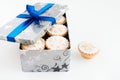 Closeup of Mince Pies in Cookie Tin Isolated on White Royalty Free Stock Photo