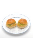 Mini Tuna Burgers on Plate on White Background