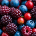 Closeup of Mixed Berries: Blueberries, Blackberries, Raspberries and Cranberries Royalty Free Stock Photo