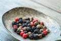 Closeup mixed peppercorns.