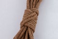 Closeup of an 8mm jute rope coil isolated on a white background Royalty Free Stock Photo