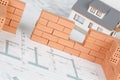 Closeup of model house construction with brick Royalty Free Stock Photo
