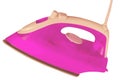 Closeup of a modern pink or violet electric steam iron for ironing household laundry. Clipping path. Macro photograph Royalty Free Stock Photo