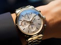 Closeup modern watch on businessmans wrist