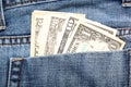 Closeup money jeans Royalty Free Stock Photo