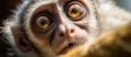 Closeup of a monkeys head with large eyes engaged with the camera Royalty Free Stock Photo