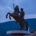 Closeup of the monument of Alexander the Great in Skopje. Selective focus Royalty Free Stock Photo