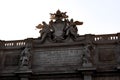 Closeup of the monumental facade of the famous Trevi fountain in Rome , Italy