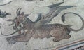 Closeup of a mosaic of the Griffin mythical monster on a wall in Istanbul, Turke