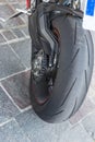 Closeup motorcycle rear wheel