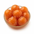 Closeup mouthwatering Gulab Jamun on a pristine white background.