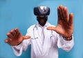 Closeup of moving doctor hands using virtual reality goggles Royalty Free Stock Photo
