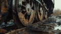 Closeup of Mud-Covered Train Wheels and Tracks Royalty Free Stock Photo