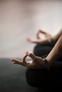 Closeup of mudra gesture, performed with female fingers, lotus p Royalty Free Stock Photo