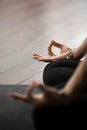 Closeup of mudra gesture, performed with female fingers, Padmasa Royalty Free Stock Photo