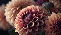 Closeup of multicolor Dahlias. Red and purple flowers. Garden floral petals. Beautiful spring. Wallpaper background. Royalty Free Stock Photo