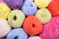 Closeup of multicolored balls of knitting yarn Royalty Free Stock Photo