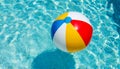 Closeup of a Multicolored Beach Ball Floating in a Swimming Pool - Generative Ai Royalty Free Stock Photo