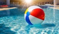 Closeup of a Multicolored Beach Ball Floating in a Swimming Pool - Generative Ai Royalty Free Stock Photo