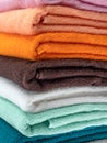 Closeup multicolored stack of a towels